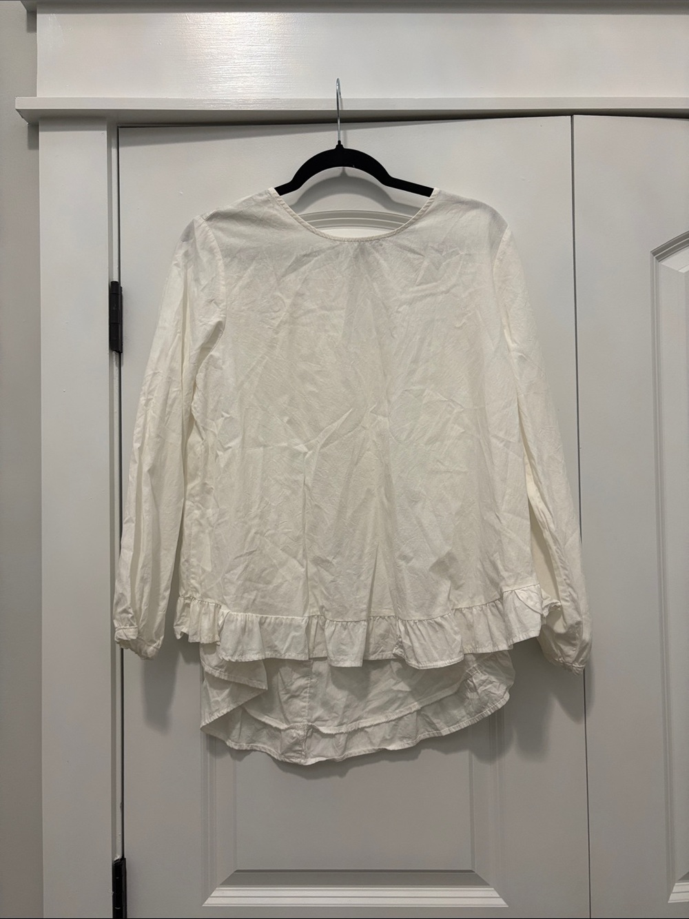 Zanzea Cream Ruffle-Hem Long Sleeve Blouse